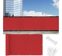 Brise Vue Balcon Extérieur 90 x 500 cm 220G/M² Hdpe, Contre Le Vent et Le Soleil avec Œillets, Cordons Brise-Vue, Brise-Vue Balcon pour Exterieur Terrasse, Rouge