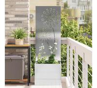Brise-vue de jardin argenté 50 x 150 cm en acier inoxydable avec surface mate et incrustations décoratives, protection de jardin résistante aux intempéries pour terrasse et extérieur