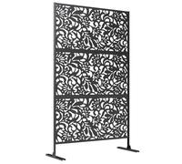 Outsunny Panneau Brise Vue décoratif Extérieur Claustra Décoratif Jardin 3 Panneaux à Motif Floral paravent extérieur avec Support en Acier galvanisé 122 x 45 x 198 cm, Noir