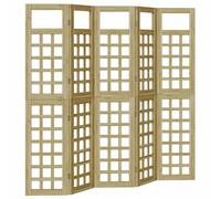 Brise-vue marron miel - 200 x 180 cm - Bois massif de pin - 5 pièces - Pliable - Autonome - Opaque - Pour l'intérieur et l'extérieur - Paravent de séparation pour salon, jardin, bureau