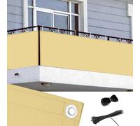Brise Vue Renforcé 125 x 390 cm PES, Écran Occultant Opaque Protection UV, Résistant Au Vent et à l'eau Ecran de Balcon Brise pour Jardin Exterior, Jaune Sable
