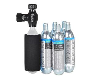BriskMore Kit gonfleur CO2 5 X 16g pour pneus de vélo, Compatible avec Les valves Presta et Schrader, Pompe à pneus de vélo pour vélo de Montagne et de Route, Gaine Isolante Incluse