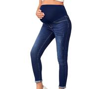 Briskorry Jean de grossesse Jeggings Full Panel Pull-On Stretch Denim Skinny Denim Uni Pantalon de grossesse confortable pour toute la femme enceinte, bleu, M