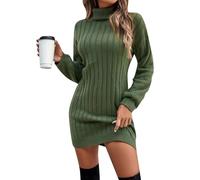 Briskorry Robe noire pour femme - Couleur unie - Col roulé épais - Manches longues - Coupe ajustée - Extensible - Robe moulante - Robe en tricot pour mariage, soirée, fête, Vert armée., S