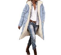 Briskorry Veste d'hiver pour femme - Doublure chaude - Veste matelassée longue - Manteau en duvet chaud avec capuche - Parka d'hiver à manches longues - Fermeture éclair - Manteau ample - Grandes