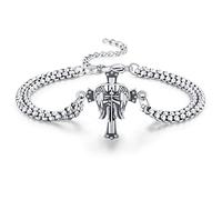 Brisskaari Bracelet unisexe Saint Michel pour homme et femme en argent sterling 925 Patron Archange Michael Croix Chevalier Templier Bijoux catholiques 22,9 cm