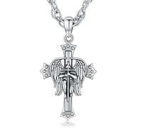 Brisskaari Collier Médaille de Saint Cristal Argent 925 Cadeau religieux | Collier Saint Michel en argent sterling 925 avec cristal d'obsidienne noire, un cadeau de protection catholique pour homme