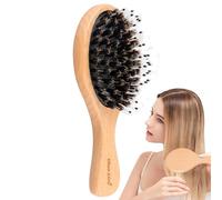 Bristle Brush pour les femmes, brosse à cheveux apaisante, Flyway Hair Frizz réduisez le poitrine de sanglier avec une brosse de massage Poignée en bois, Peigne de toilettage anti-statique, fourniture