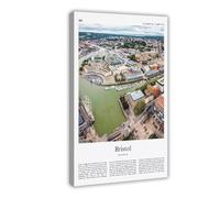 Bristol Impression couleur Bristol Real Photo Poster Voyage Royaume-Uni Minimal City Impression sur toile Cadre 40,6 x 61 cm