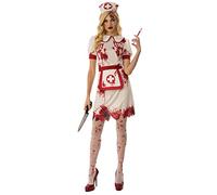 Bristol Novelty 301584L Costume d’infirmière ensanglantée pour adulte, femme, blanc et rouge, taille L Halloween