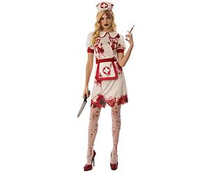 Bristol Novelty 301584S Costume d’infirmière ensanglantée pour adulte, femme, blanc et rouge, taille S Halloween
