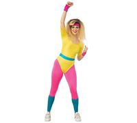Bristol Novelty AF119S Costume d’aérobic des années 80 pour femme, multicolore, taille S (36-38) Halloween