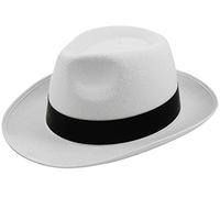 Al Capone Chapeau de gangster en feutre Trilby Mob Blanc ou noir Style Michael Jackson (Blanc)