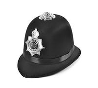 Bristol Novelty BH660 Casque de Policier Anglais en Tissu satiné, pour Adulte, Taille Unique, Noir Halloween