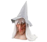 Bristol Novelty BM200 Masque de sorcière avec chapeau et cheveux gris, 1 pièce, multicolore, taille unique dès 14 ans Halloween, Carnaval
