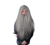 Adultes Gris Sorcier Magique Sort Moulage Perruque Longue Barbe Accessoire Set