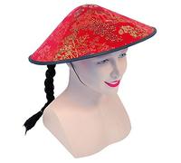 Bristol Novelty- Chinese Hat Chapeau Chinois Style Coolie (Tissu Tresse), Unisex Adult, BH441, Rouge, Noir, Taille Unique Halloween