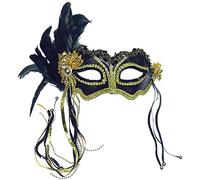 Bristol Novelty EM323 Masque pour les yeux métallique avec plume latérale Noir Taille unique Halloween