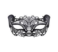Bristol Novelty- Filigree Cat Mask w/Stone Masque Yeux de Chat en Filigrane avec Pierre (métal), EM136, Noir