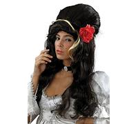 Bristol Novelty Perruque choucroute Noire avec Rose, BW680, Black, Taille Unique Halloween