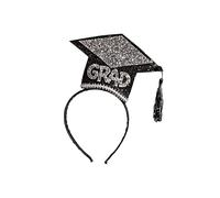Bristol Novelty-X80325 Graduation Serre-tête avec Chapeau de Remise de diplôme, X80325, Noir,Argent, Taille Unique