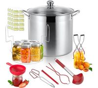 BriSunshine Pot de conserve en acier inoxydable de 21,5 l avec couvercle, support et ensemble d'outils de mise en conserve, kit de fournitures de mise en conserve, boîte de bain d'eau pour débutant
