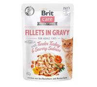 BRIT CARE Cat Pouches : filets en sauce à la dinde tendre et au saumon savoureux, 85 g