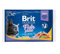 Brit Lot de 4 boîtes de 100 g de Nourriture Humide de qualité supérieure pour Chats, 4 Saveurs, Poisson en Sauce