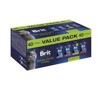 Brit Lot économique de Nourriture Humide de qualité supérieure pour Chats, Poulet et Dinde, bœuf et Pois, Saumon et Truite, morue en Sauce, sans colorants ni conservateurs, 40 x 100 g