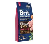 Brit Premium by Nature Junior L - Nourriture pour Chien Sec - Poulet 15 kg | Nourriture complète au poulet pour chiots et jeunes chiens de grande race, soutient la croissance, le renforcement musculaire