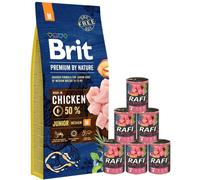 BRIT Premium By Nature Junior Medium M - Poulet pour chiots de races moyennes - 15 kg + nourriture humide avec veau 6x400 g