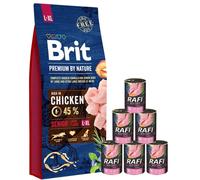 BRIT Premium By Nature Senior Large Extra Large L+XL - Nourriture au poulet pour chiens âgés de grandes et très grandes races - 15 kg + nourriture humide avec dinde 6x400 g