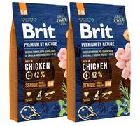 BRIT Premium By Nature Senior Small Medium S+M - Nourriture complète au poulet pour les chiens âgés de petites et moyennes races - 16 kg (2 x 8 kg)