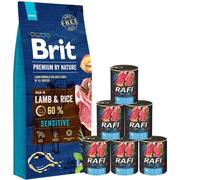 BRIT Premium By Nature Sensitive Lamb - Nourriture à base d'agneau et de riz pour chiens adultes ayant un système digestif sensible - 15 kg + nourriture humide avec agneau 6x400 g