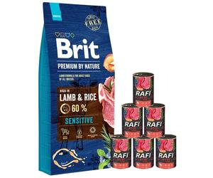 BRIT Premium By Nature Sensitive Lamb - Nourriture à base d'agneau et de riz pour chiens adultes ayant un tube digestif sensible - 15 kg + nourriture humide avec bœuf 6x400 g