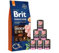 BRIT Premium By Nature Sport - Nourriture complète au poulet pour chiens ayant des besoins énergétiques élevés - 15 kg + nourriture humide avec dinde 6x400 g
