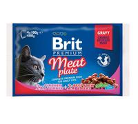 BRIT Premium Pouches Meat Plate - 2 poulet et dinde en sauce & 2 boeuf et pois en sauce - 4 x 100 g