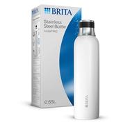BRITA Bouteille en acier inoxydable blanche pour gazéificateur d'eau SodaTRIO [0,65 l] - Bouteille isotherme et à double paroi en acier inoxydable de qualité supérieure avec anneau en silicone élégant