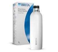 BRITA Bouteille en acier inoxydable blanche pour gazéificateur d'eau SodaTRIO [1 L] - Bouteille isotherme et à double paroi en acier inoxydable de qualité supérieure avec anneau en silicone élégant