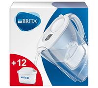 BRITA Carafe filtrante Marella blanche (2,4l), 12 filtres MAXTRA+ inclus, réduit le calcaire, le chlore et le plomb pour une eau du robinet plus pure - dans emballage Smart Box durable