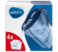 BRITA Carafe filtrante Marella bleu + 4 filtres MAXTRA+, réduit le calcaire, le chlore et le plomb pour une eau du robinet plus pure, sans BPA.