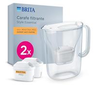 BRITA Carafe filtrante Style Essential blanche (2,4 L) avec 2 x Maxtra Pro Expert Anti-Tartre | Compatible avec la porte du réfrigérateur, avec indicateur LED, filtre le calcaire, et bien plus encore