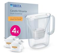 BRITA Carafe filtrante Style Essential blanche (2,4L) avec 4x MAXTRA PRO Expert Anti-Tartre - Indicateur Smart Light, tient dans la porte du frigo, réduit* des impuretés, certains métaux & plus