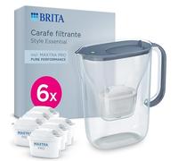 BRITA Carafe filtrante Style Essential bleue (2,4L) avec 6x MAXTRA PRO Pure Performance - Indicateur Smart Light, tient dans la porte du frigo, réduit* des impuretés, certains métaux & plus