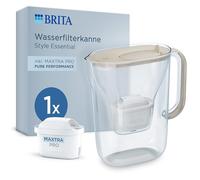 BRITA Filtre à eau Style Essential sable (2,4 l) avec 1 carafe filtrante Maxtra Pro Pure Performance - Verseuse filtrante adaptée au réfrigérateur avec LED Smart Light & couvercle à rabat, filtre les