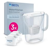 BRITA Filtre à eau style essentiel, blanc (2,4 l) avec 3 cartouches Brita Maxtra Pro Pure Performance - Carafe adaptée au réfrigérateur avec LED intelligente et couvercle à rabat, filtre les impuretés
