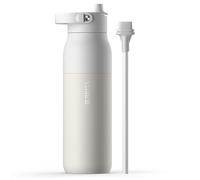 BRITA LARQ Essential gourde isotherme blanche 1000 ml en acier inoxydable, paille intégrée, double paroi (eau froide 24h), poignée soft-touch amovible, compatible lave-vaisselle