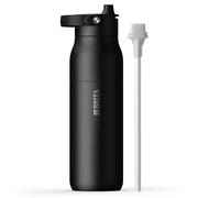BRITA LARQ Essential gourde isotherme Noire (1000 ml) en acier inoxydable avec paille intégrée, double paroi isolante,(conserve l'eau froide 24h), poignée amovible soft-touch