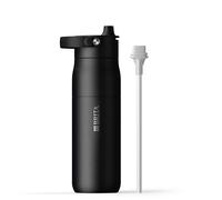 BRITA LARQ Essential gourde isotherme Noire (680 ml) en acier inoxydable avec paille intégrée, double paroi isolante,(conserve l'eau froide 24h), poignée amovible soft-touch