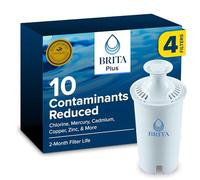 Brita Plus Filtre à eau, sans BPA, filtre de rechange haute densité pour pichets et distributeurs, réduit 2 fois les contaminants*, dure deux mois ou 125 litres, comprend 4 filtres